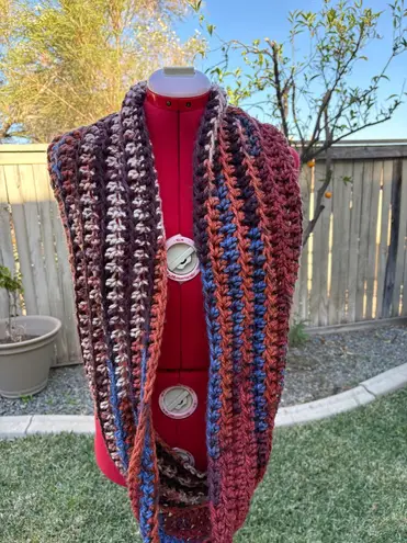 Handmade Orange Multicolor Crochet Infinity Scarf