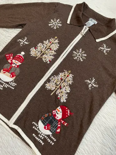 Y2k vintage C.B. Career snowman holiday embroidered Christmas zip up jacket Brown Size M