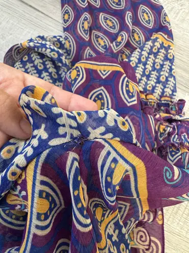 Say What? VTG Say What? Boho Sheer Peasant Blouse Purple Paisley Print Ruffle Neck Size L