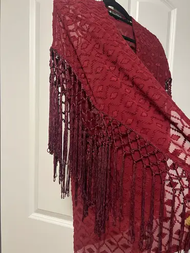 House of Harlow Fringe Burgundy Kimono (M)