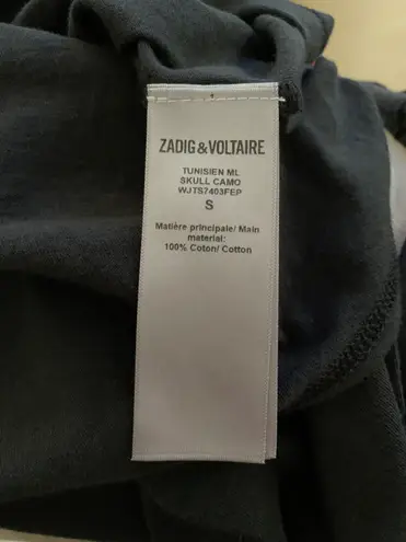 Zadig & Voltaire Women’s Tunisien Skull Strass Beaded Henley Black Cotton Top