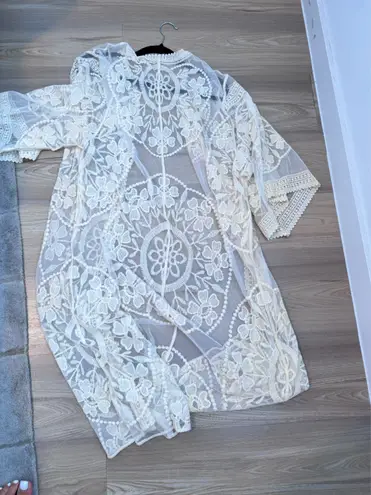 Boho Lace Sheer Floral Kimono Cover