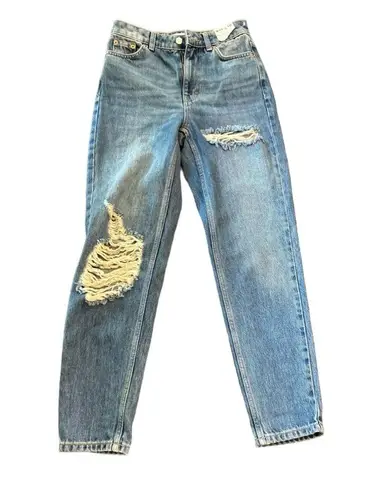 Topshop  Women's Mom Jeans Size 2 Blue High-Waisted Distressed Denim W25 L30