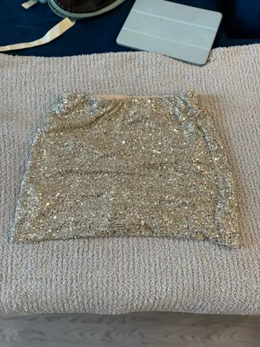 Sequin Mini Skirt w Shorts Gold Size L