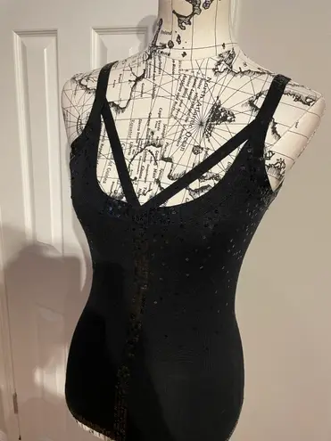 BCBGMAXAZRIA Silk Sequins Cutouts Strappy Crisscross sexy Vintage Y2k knit Embellished fit bodice cami crop Rave Punk Rock moto club festival night out