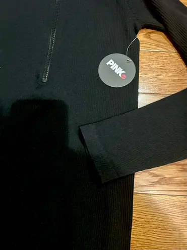 PINK DOT NWT BLACK Ribbed Seamless playsuit/catsuit zip up front long sleeves L Size L