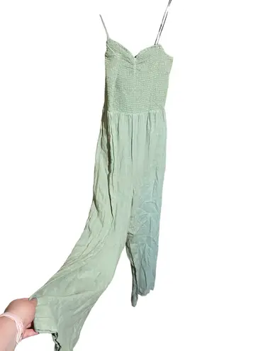 Faherty NWT  Mandy Smocked Linen Jumpsuit in Desert Sage Size Large