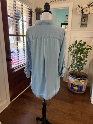 New York & Co. Twist Front Light Blue Button-Up Women's Top thumbnail 2