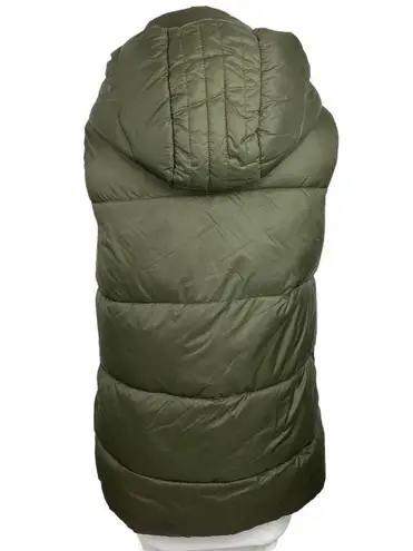 ZARA  Olive Green Full Zip Sleeveless Quilted Hooded Puffer Vest Coat Jacket Sz S