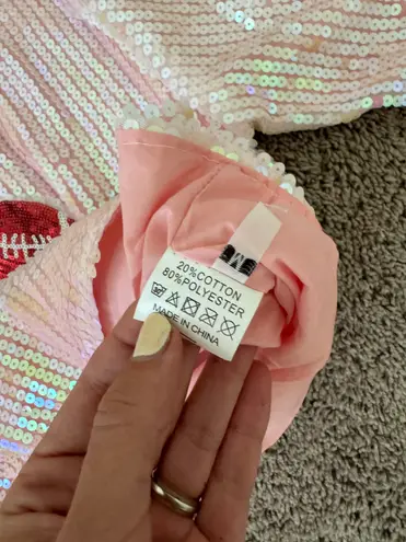 College Game Day Pink Sequin Short Sleeve Shirt Top Womens Size Medium