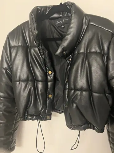 Gold Hinge Black Leather Puffer Coat