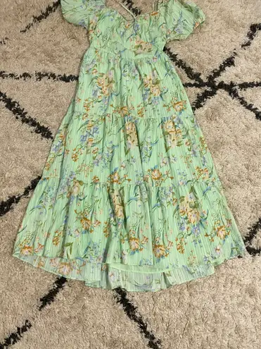 American Eagle Green Floral Open Back Corset Midi Dress