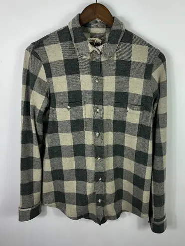 Faherty Plaid Flannel Shirt Women Medium Gray Button Front Western Soft Grunge