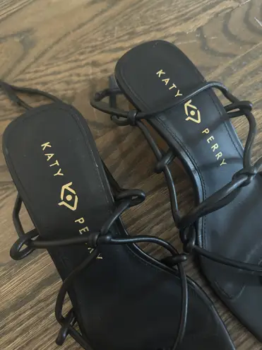 Katy Perry black irisia strappy wooden block wedge heel sandal Matte Black