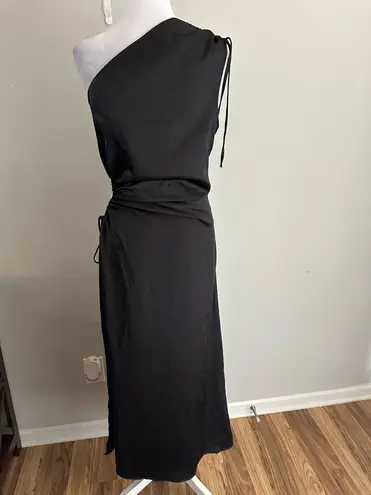 PRETTYGARDEN Women's Summer One Shoulder Satin Maxi Dress Cutout & High Split. S