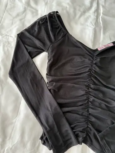 Crave fame Black Ruched Mesh Long Sleeve Top