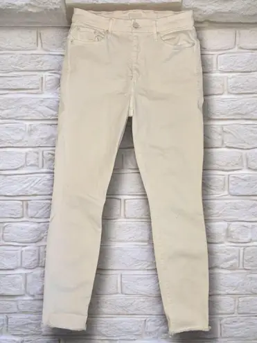 MOTHER Denim Mother Women's Sz 27 Warm Ivory High Waisted Looker Ankle Fray Skinny Slim Fit