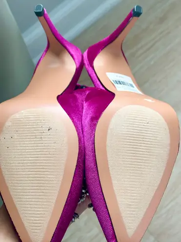 New York And Company  NY&Co velvet magenta lyla pump with closed pointed toe rhinestone bows 