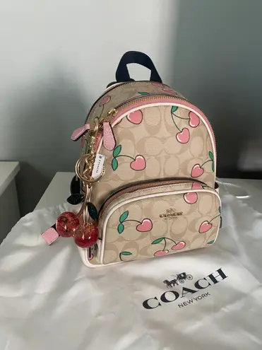 Coach Mini Court Backpack In Signature Canvas With Heart Cherry Print