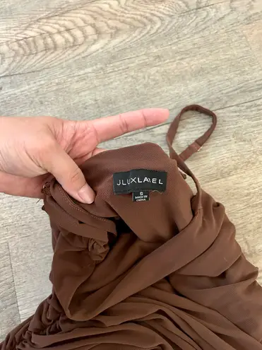 JLUXLABEL Brown Mesh Ruched Maxi Dress Size S
