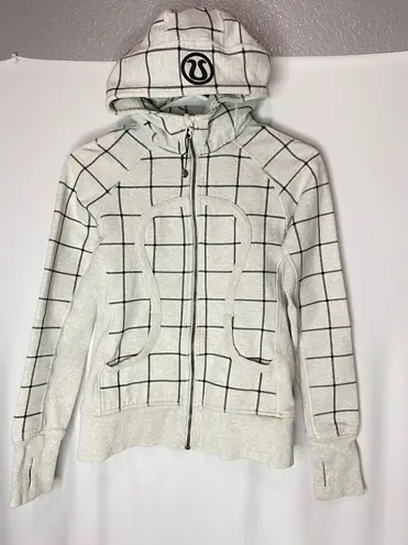 Lululemon White Grey Grid Classic Soft Cotton Fleece Scuba Hoodie Jacket Size 4