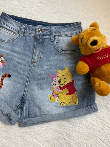 Disney embroidered Winnie the Pooh denim high waist shorts