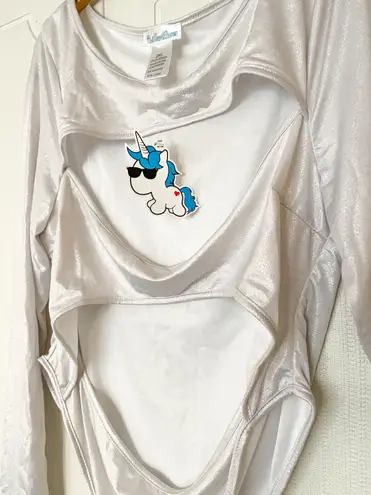 iHeartRaves White Shimmer Cut Out Bodysuit