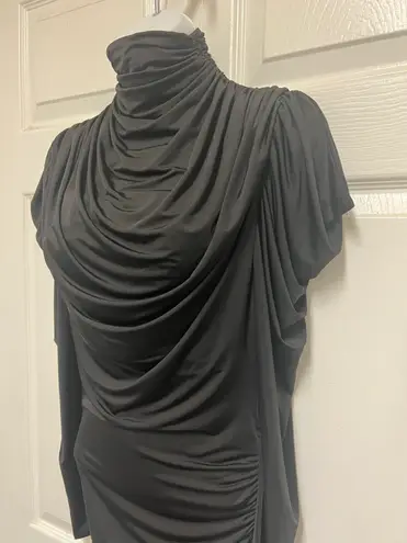 Bisou Bisou Black Helena Rouched Mock Neck Midi Dress