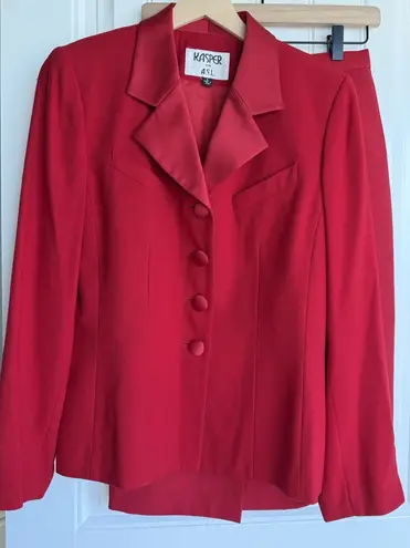 Kasper VTG ASL Women's Suit Jacket Blazer Skirt Sz 8 Red Buttons 2 Piece EUC