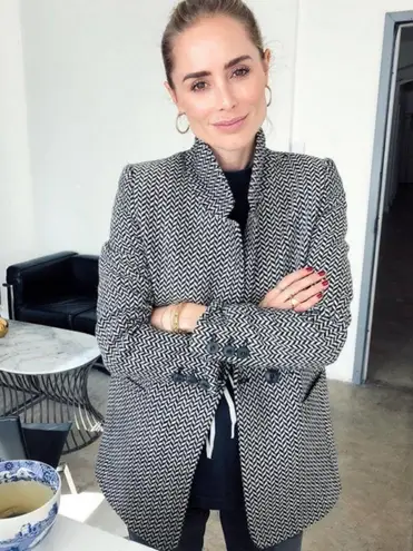 ANINE BING ππ Fishbone Blazer ~ Wool Blend Black & Off-White Print XS