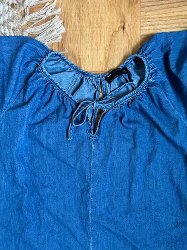 ASOS  DESIGN soft denim romper with balloon sleeves in dark mid blue - Image 7