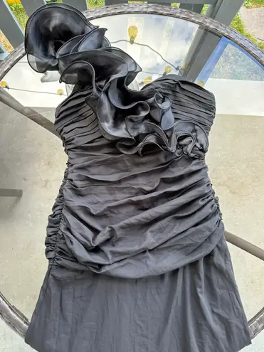 Cinderella Design One Shoulder Ruffle Evening Gown Prom Dress in Black - Size XL