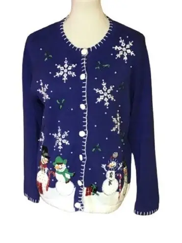 Retro Y2K embroidered beaded Christmas cardigan Size M