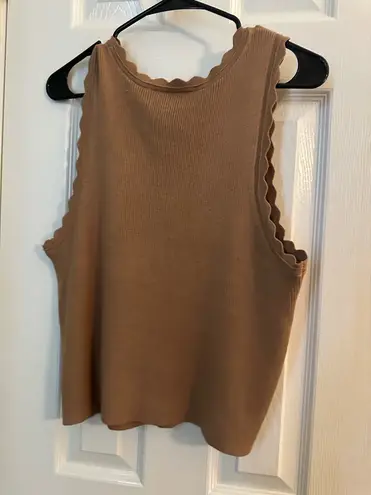 Marled Reunited Marled Cocoa Sleeveless Sweater Top w/ Scalloped Trim – Size XL