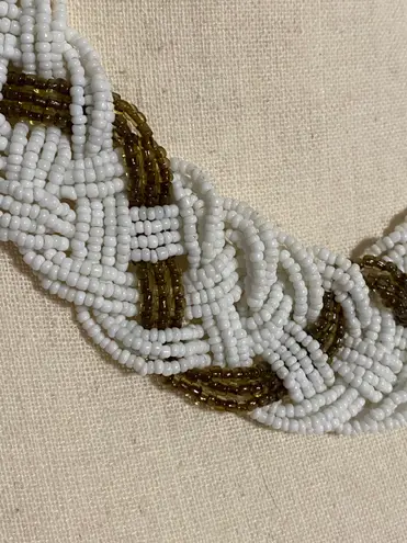 Vintage Woven Braided Seed Bead Necklace Gold White Choker Torsade Bib Collar Multiple