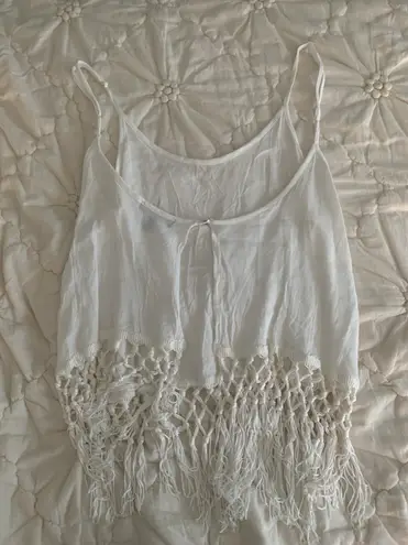 Monteau 🔴 White Open Back Costume Fringe Top
