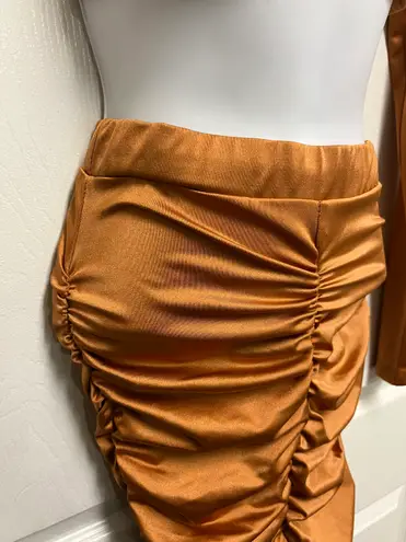 Meek Kash Queen- Rust One Arm Cropped Ruched Skirt Set