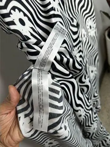 Bershka cross back floral satin slip dress in black white size XS NWT