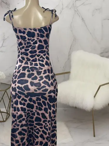 Leopard Print Ruched Maxi Dress Brown Size L