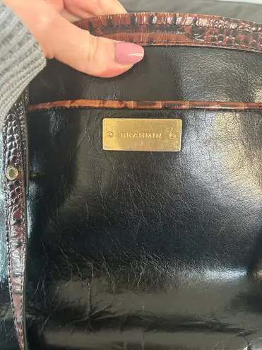 Brahmin Arno Tuscan Black and Brown Leather Satchel Shoulder Bag Purse - Vintage