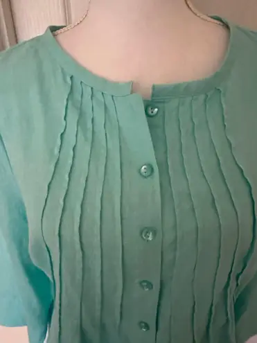CHOiES Vtg Choices Women’s Linen Teal Blue 3/4 Sleeve Button Front Blouse Top, Sz M