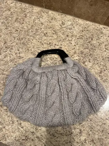Hand Made Knitted Grey Purse Silk Floral Gray