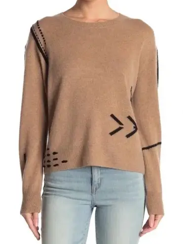 360 Cashmere Skull Sweater Tan Black Graphic Crewneck Pullover Size Small