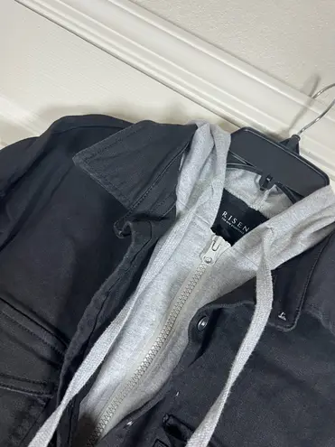 Risen Men’s Unique Black Stretch Button Up/Gray Hoodie Hybrid Size Medium