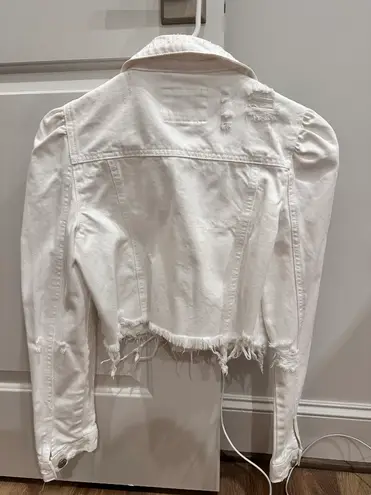 Forever 21 Cropped Distress White Denim Jacket 