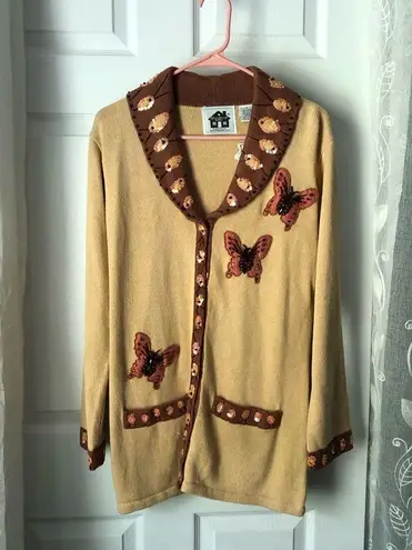 New Storybook Knits Women Sweater sz S button up Butterfly Embellished Cardigan