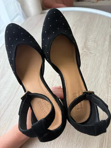 Soludos Collette Studded Black Suede Stucked Heel Size 7.5