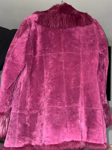 Nancy Bolen City Girl Dyed Raspberry Suede and Rabbit Fur Coat