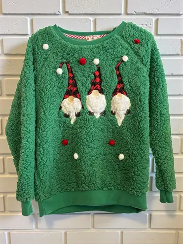 Poof New York Women's Small Green Gnome Merry Christmas Fuzzy Holiday Sweater