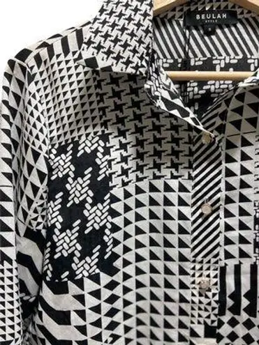 Beulah Mixed Print Button Down Blouse Black Size S NWT Minimalist Classic